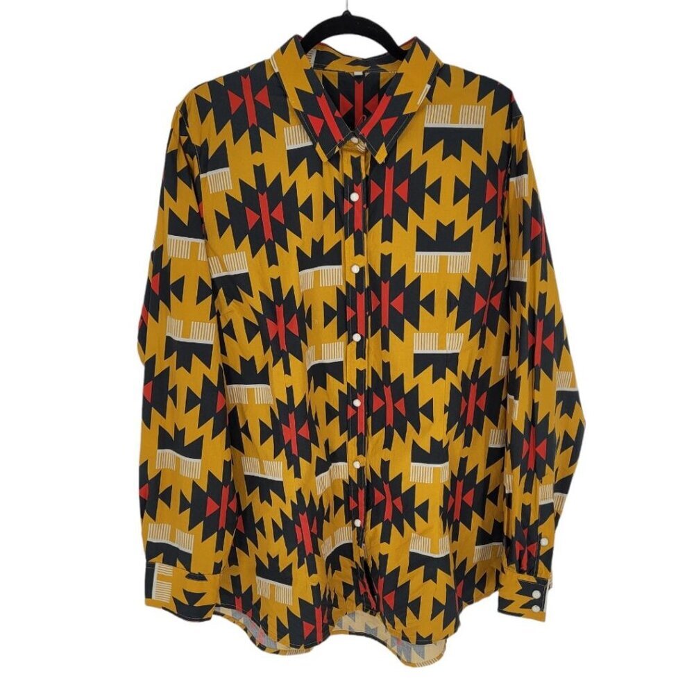 Sherry Cervi resistol womens XXL country western aztec yellow pearl snap shirt